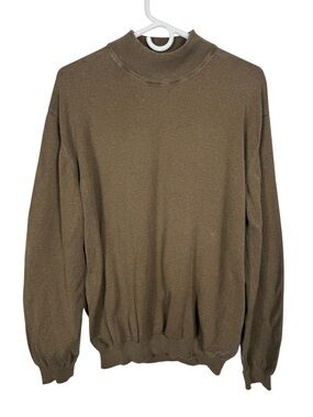 Vintage Peruvian Connection Brown Mock Neck Sweater 100% Pima Cotton Size Large